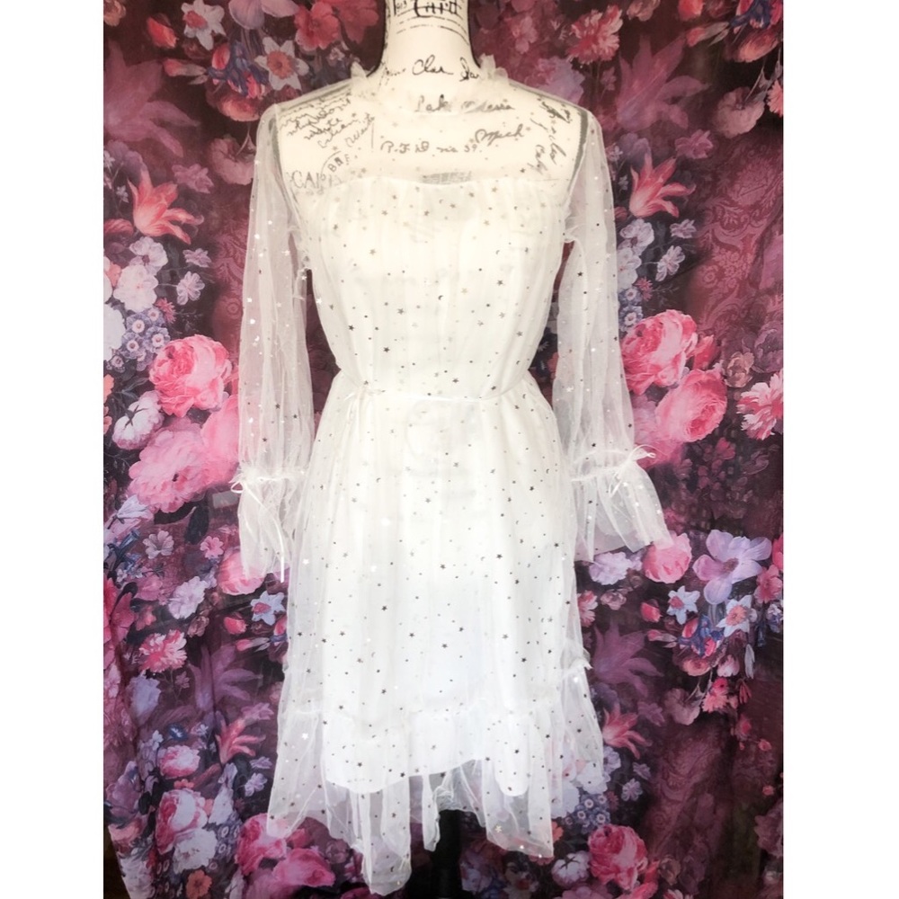 Dress fairy white mesh sequin princess star moon
